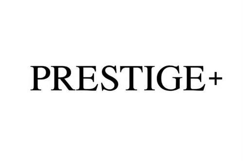 Black 'PRESTIGE+' text on a white background